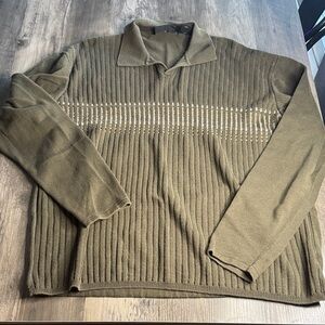 Men's Grandpacore Olive Green Ribbed Polo Sweater